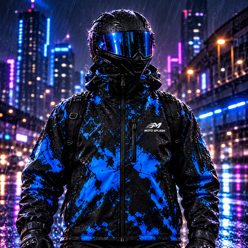 Veste Moto Splash Bleu électrique – homme sous la pluie