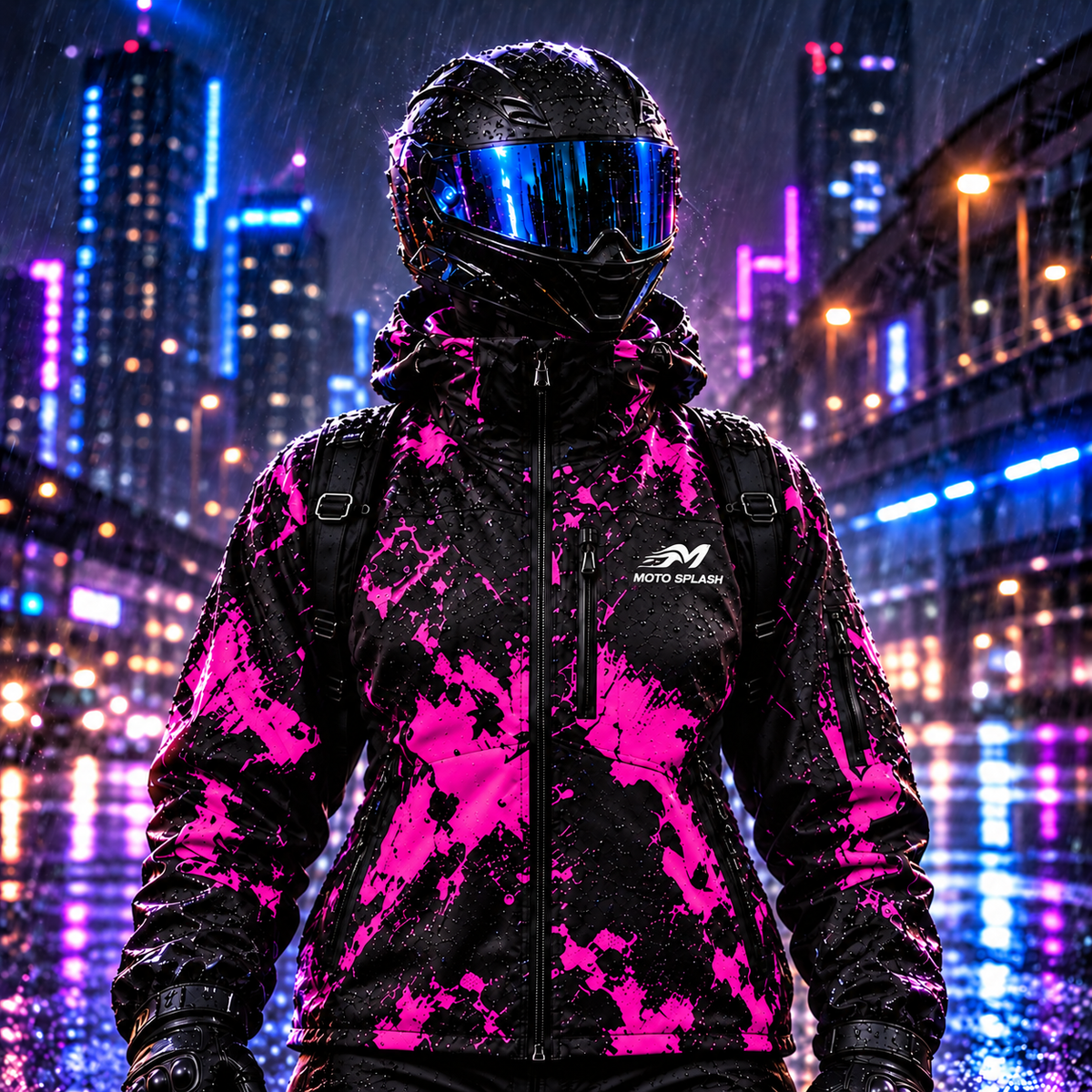 Veste Moto Splash Rose néon – femme