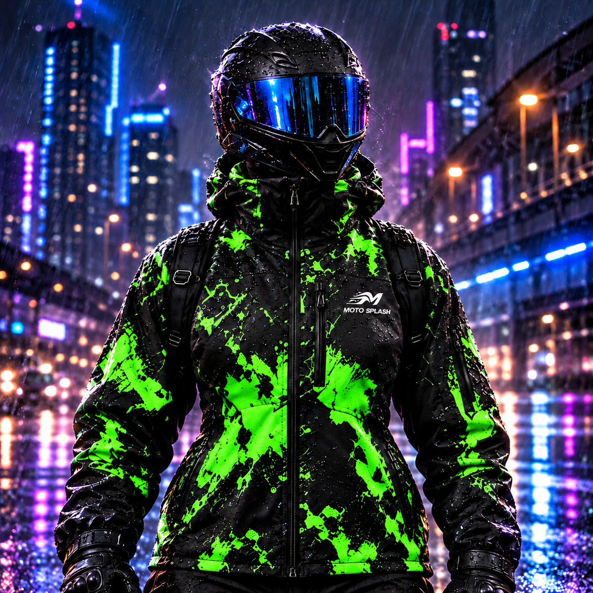 Veste Moto Splash Vert acide – femme
